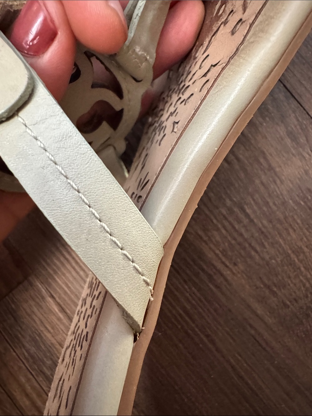 Tory Burch Miller Scalloped Medallion Sandals in a neutral beige or almond - Picture 15 of 16